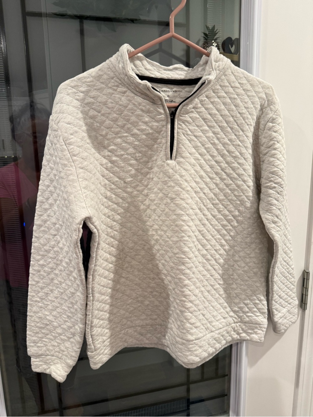 Lands' End Quilted Half-Zip Sweater in Light Cream